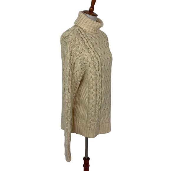 Now Caspi Chunky Cable Knit Cream Turtleneck Sweater Wool Blend L Cozy Winter - Picture 3 of 8